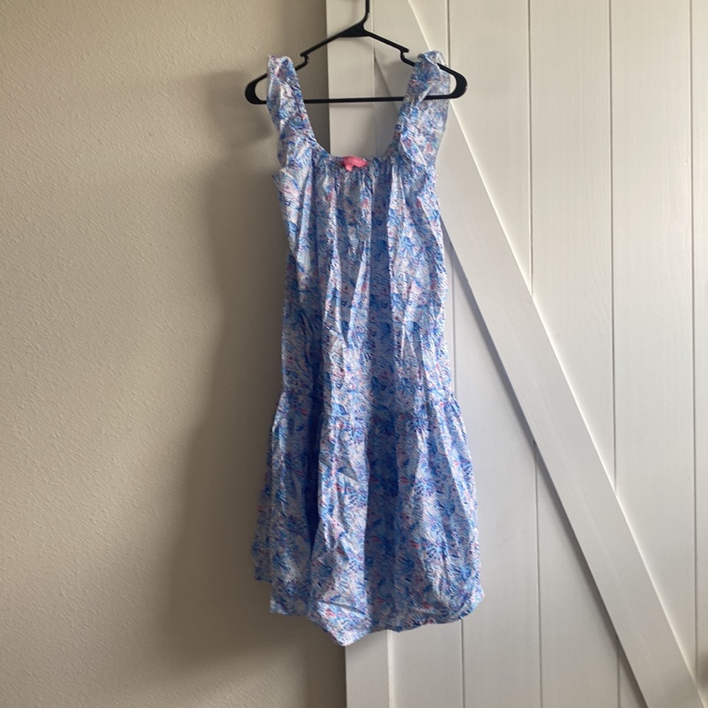 Simply Southern Pink Blue and White Sleeveless Beach Longer Mini Dress Stretchy